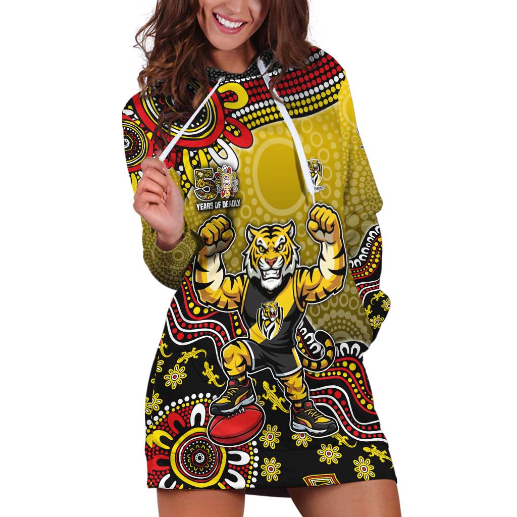 Personalized Richmond Tigers  Football Mascot Hoodie Dress Aboriginal Dot Art Style Vibrant Indigenous Pattern Design