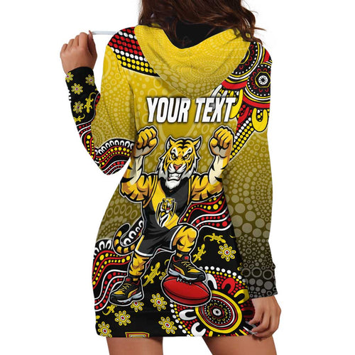 Personalized Richmond Tigers  Football Mascot Hoodie Dress Aboriginal Dot Art Style Vibrant Indigenous Pattern Design