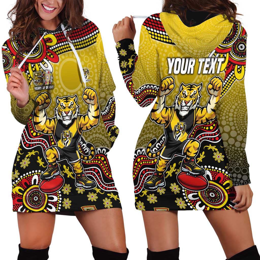 Personalized Richmond Tigers  Football Mascot Hoodie Dress Aboriginal Dot Art Style Vibrant Indigenous Pattern Design