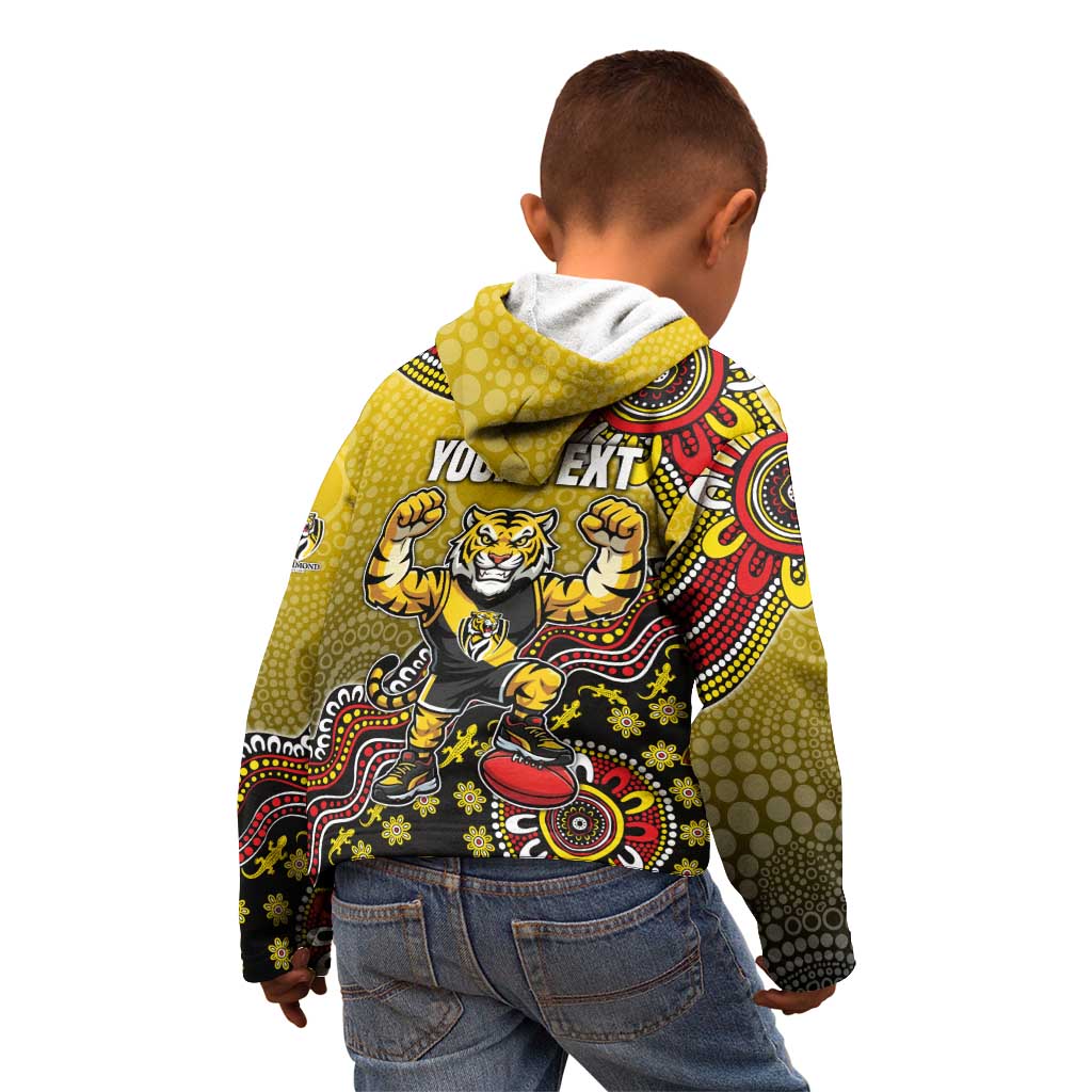 Personalized Richmond Tigers  Football Mascot Kid Hoodie Aboriginal Dot Art Style Vibrant Indigenous Pattern Design