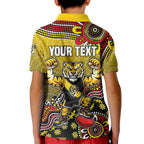 Personalized Richmond Tigers  Football Mascot Kid Polo Shirt Aboriginal Dot Art Style Vibrant Indigenous Pattern Design