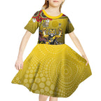 Personalized Richmond Tigers  Football Mascot Kid Short Sleeve Dress Aboriginal Dot Art Style Vibrant Indigenous Pattern Design