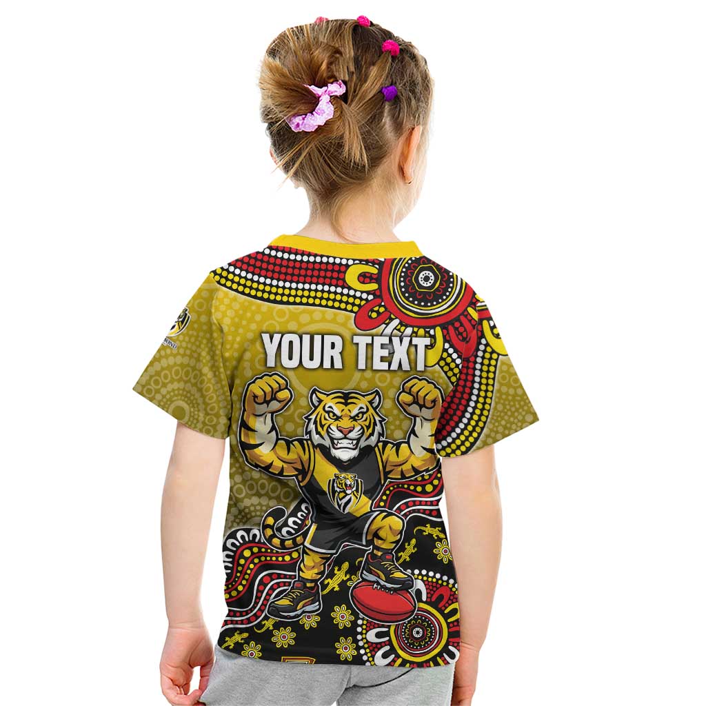 Personalized Richmond Tigers  Football Mascot Kid T Shirt Aboriginal Dot Art Style Vibrant Indigenous Pattern Design