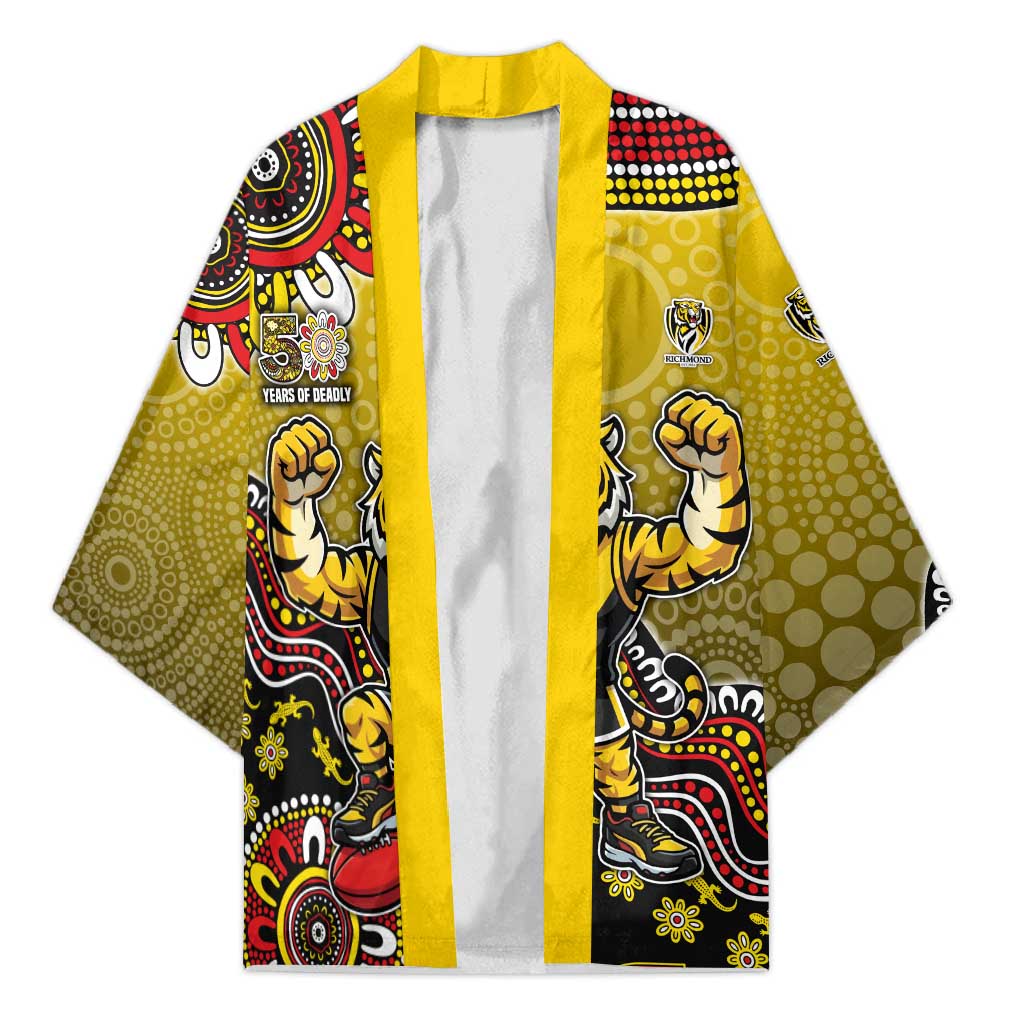Personalized Richmond Tigers  Football Mascot Kimono Aboriginal Dot Art Style Vibrant Indigenous Pattern Design