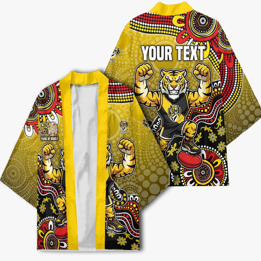 Personalized Richmond Tigers  Football Mascot Kimono Aboriginal Dot Art Style Vibrant Indigenous Pattern Design
