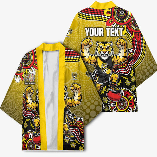 Personalized Richmond Tigers  Football Mascot Kimono Aboriginal Dot Art Style Vibrant Indigenous Pattern Design