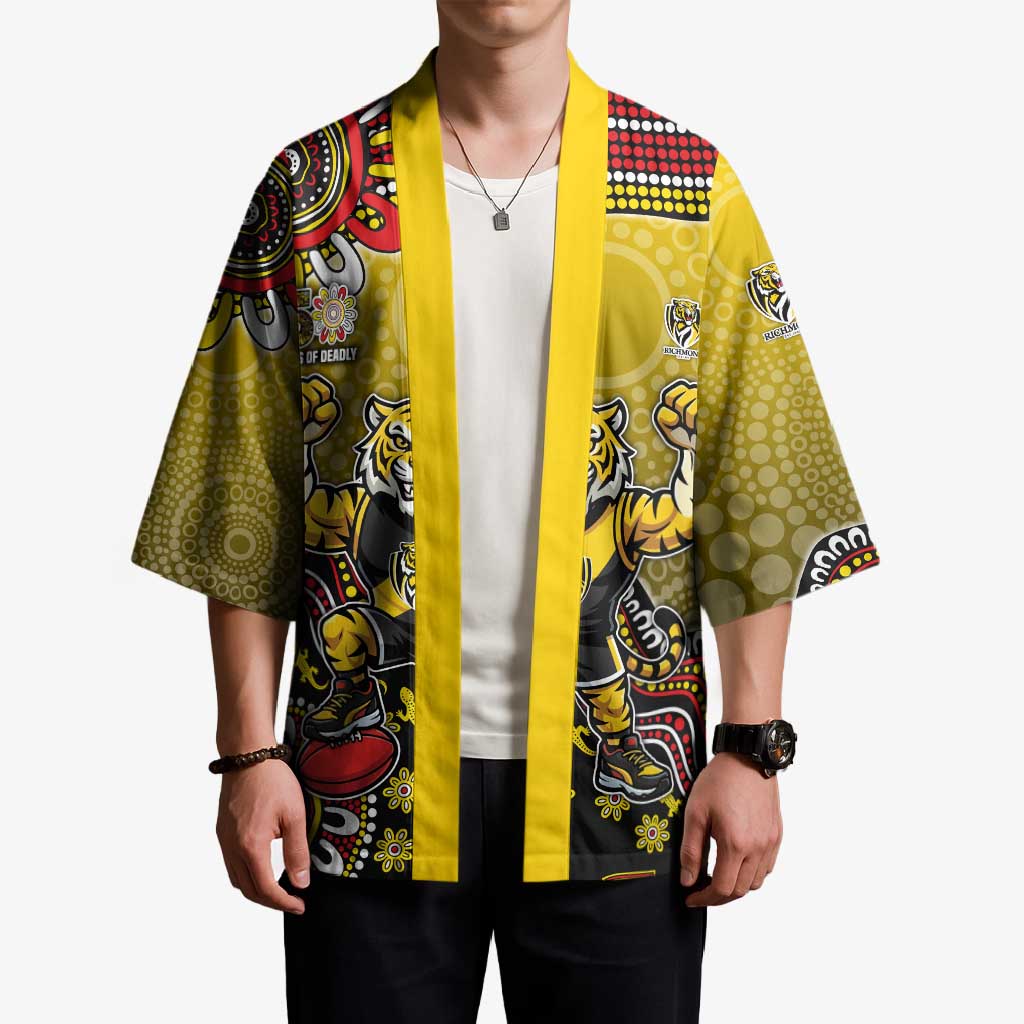 Personalized Richmond Tigers  Football Mascot Kimono Aboriginal Dot Art Style Vibrant Indigenous Pattern Design