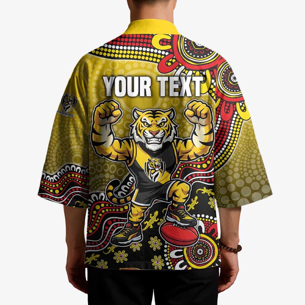Personalized Richmond Tigers  Football Mascot Kimono Aboriginal Dot Art Style Vibrant Indigenous Pattern Design