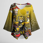 Personalized Richmond Tigers  Football Mascot Kimono Sleeve Blouse Aboriginal Dot Art Style Vibrant Indigenous Pattern Design