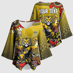 Personalized Richmond Tigers  Football Mascot Kimono Sleeve Blouse Aboriginal Dot Art Style Vibrant Indigenous Pattern Design