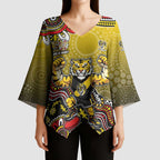 Personalized Richmond Tigers  Football Mascot Kimono Sleeve Blouse Aboriginal Dot Art Style Vibrant Indigenous Pattern Design