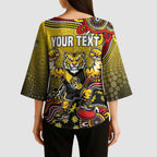 Personalized Richmond Tigers  Football Mascot Kimono Sleeve Blouse Aboriginal Dot Art Style Vibrant Indigenous Pattern Design