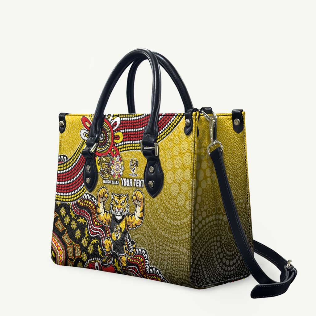 Personalized Richmond Tigers  Football Mascot Leather Bag Aboriginal Dot Art Style Vibrant Indigenous Pattern Design