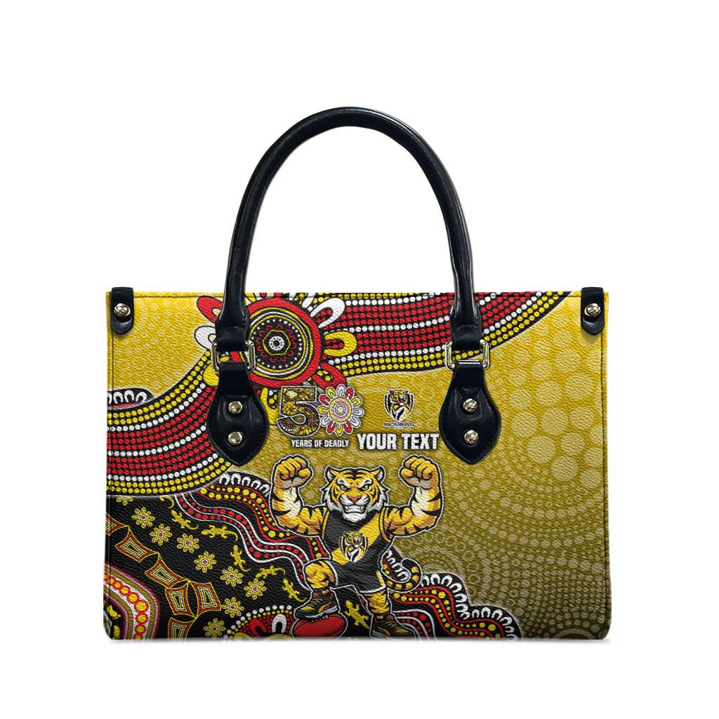 Personalized Richmond Tigers  Football Mascot Leather Bag Aboriginal Dot Art Style Vibrant Indigenous Pattern Design