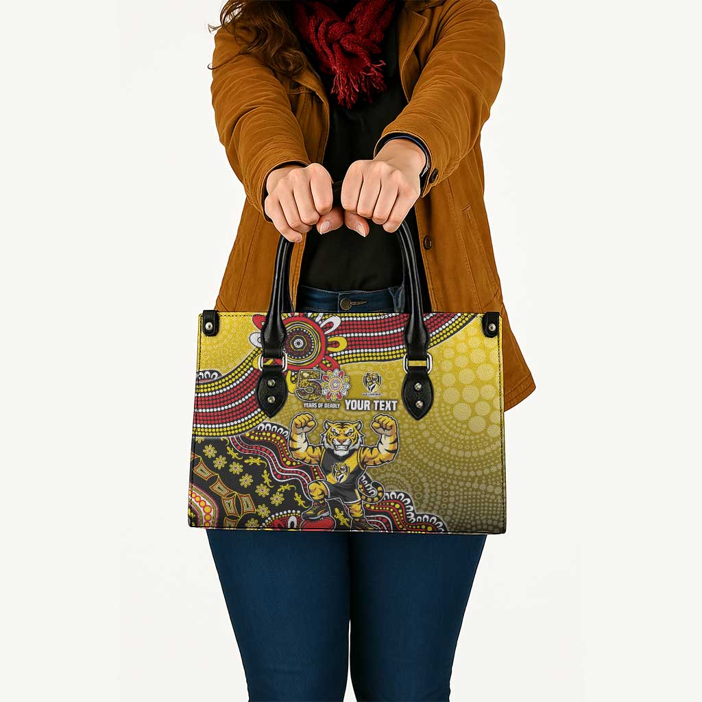 Personalized Richmond Tigers  Football Mascot Leather Bag Aboriginal Dot Art Style Vibrant Indigenous Pattern Design