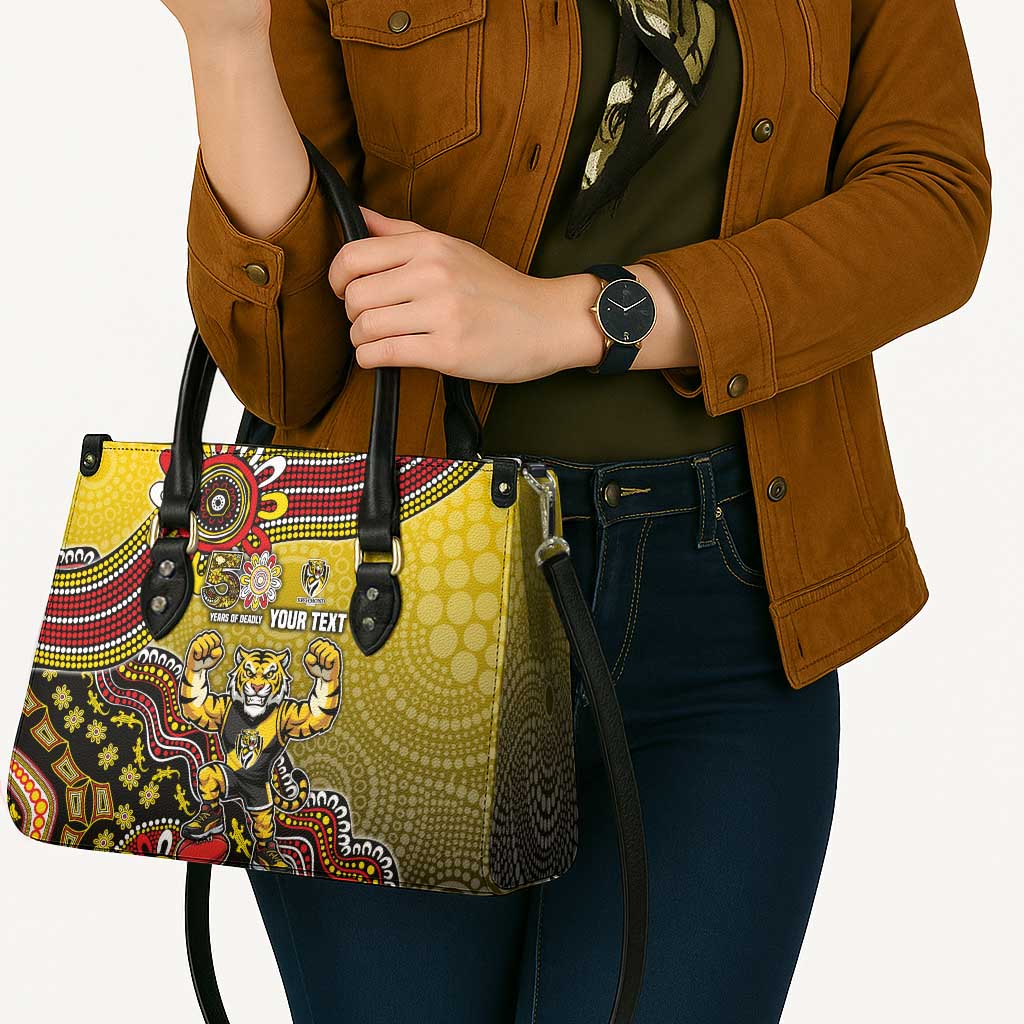 Personalized Richmond Tigers  Football Mascot Leather Bag Aboriginal Dot Art Style Vibrant Indigenous Pattern Design