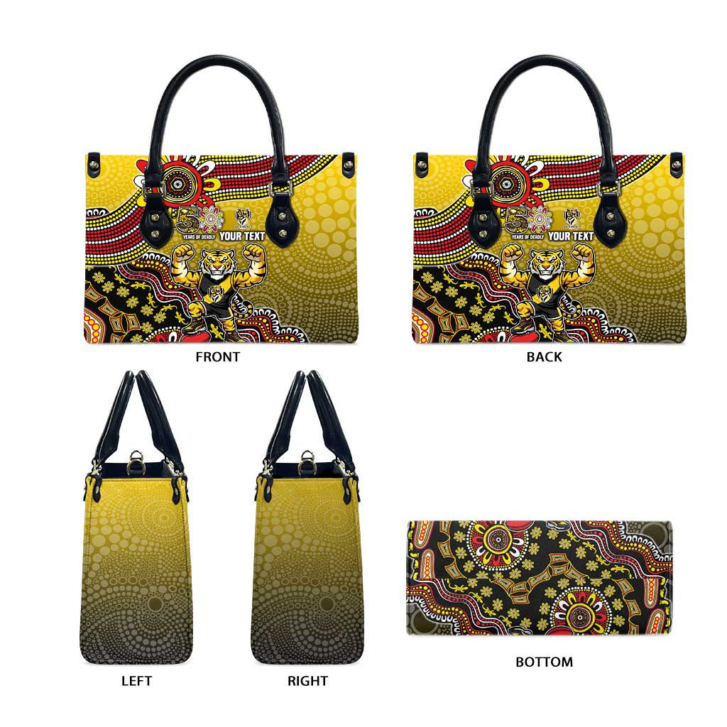 Personalized Richmond Tigers  Football Mascot Leather Bag Aboriginal Dot Art Style Vibrant Indigenous Pattern Design