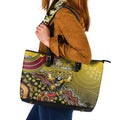 Personalized Richmond Tigers  Football Mascot Leather Tote Bag Aboriginal Dot Art Style Vibrant Indigenous Pattern Design