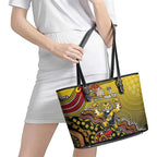 Personalized Richmond Tigers  Football Mascot Leather Tote Bag Aboriginal Dot Art Style Vibrant Indigenous Pattern Design