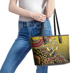 Personalized Richmond Tigers  Football Mascot Leather Tote Bag Aboriginal Dot Art Style Vibrant Indigenous Pattern Design