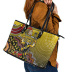 Personalized Richmond Tigers  Football Mascot Leather Tote Bag Aboriginal Dot Art Style Vibrant Indigenous Pattern Design