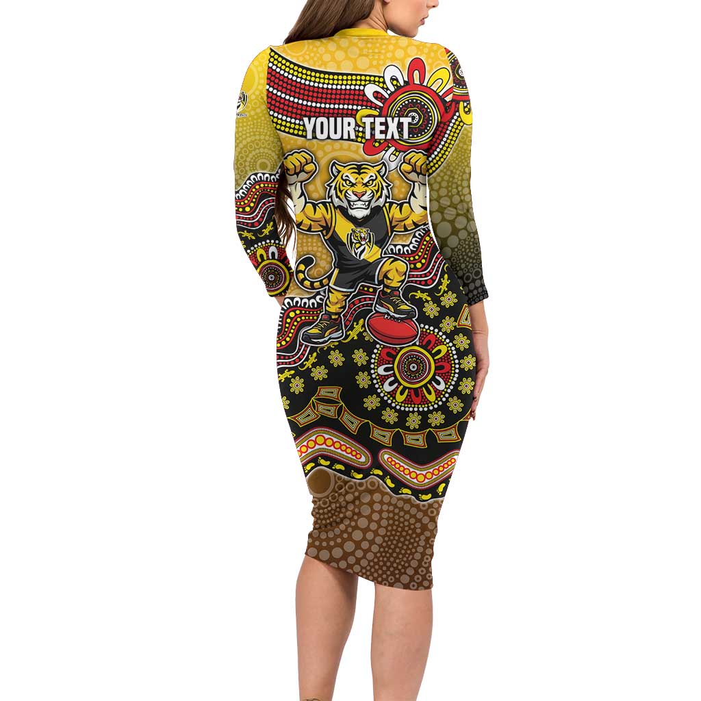 Personalized Richmond Tigers  Football Mascot Long Sleeve Bodycon Dress Aboriginal Dot Art Style Vibrant Indigenous Pattern Design