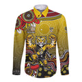 Personalized Richmond Tigers  Football Mascot Long Sleeve Button Shirt Aboriginal Dot Art Style Vibrant Indigenous Pattern Design