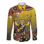 Personalized Richmond Tigers  Football Mascot Long Sleeve Button Shirt Aboriginal Dot Art Style Vibrant Indigenous Pattern Design