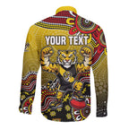 Personalized Richmond Tigers  Football Mascot Long Sleeve Button Shirt Aboriginal Dot Art Style Vibrant Indigenous Pattern Design