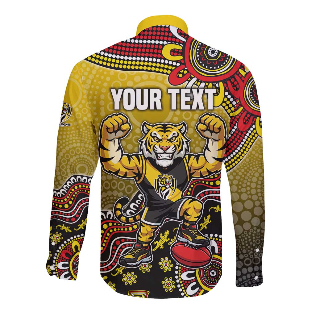 Personalized Richmond Tigers  Football Mascot Long Sleeve Button Shirt Aboriginal Dot Art Style Vibrant Indigenous Pattern Design