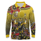 Personalized Richmond Tigers  Football Mascot Long Sleeve Polo Shirt Aboriginal Dot Art Style Vibrant Indigenous Pattern Design