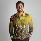 Personalized Richmond Tigers  Football Mascot Long Sleeve Polo Shirt Aboriginal Dot Art Style Vibrant Indigenous Pattern Design