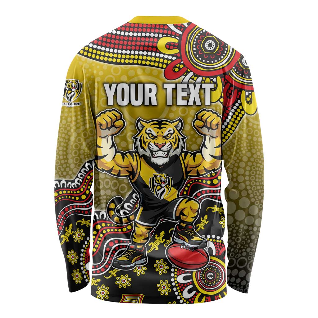 Personalized Richmond Tigers  Football Mascot Long Sleeve Shirt Aboriginal Dot Art Style Vibrant Indigenous Pattern Design