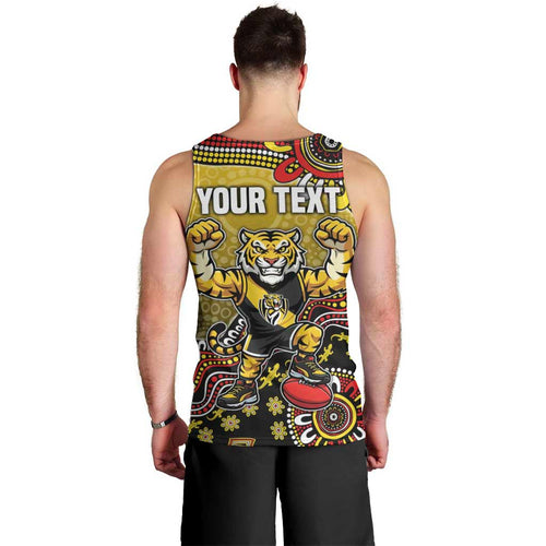 Personalized Richmond Tigers  Football Mascot Men Tank Top Aboriginal Dot Art Style Vibrant Indigenous Pattern Design