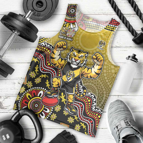 Personalized Richmond Tigers  Football Mascot Men Tank Top Aboriginal Dot Art Style Vibrant Indigenous Pattern Design