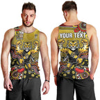 Personalized Richmond Tigers  Football Mascot Men Tank Top Aboriginal Dot Art Style Vibrant Indigenous Pattern Design