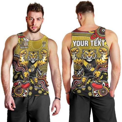 Personalized Richmond Tigers  Football Mascot Men Tank Top Aboriginal Dot Art Style Vibrant Indigenous Pattern Design