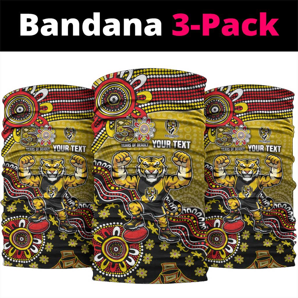 Personalized Richmond Tigers  Football Mascot Neck Gaiter Aboriginal Dot Art Style Vibrant Indigenous Pattern Design