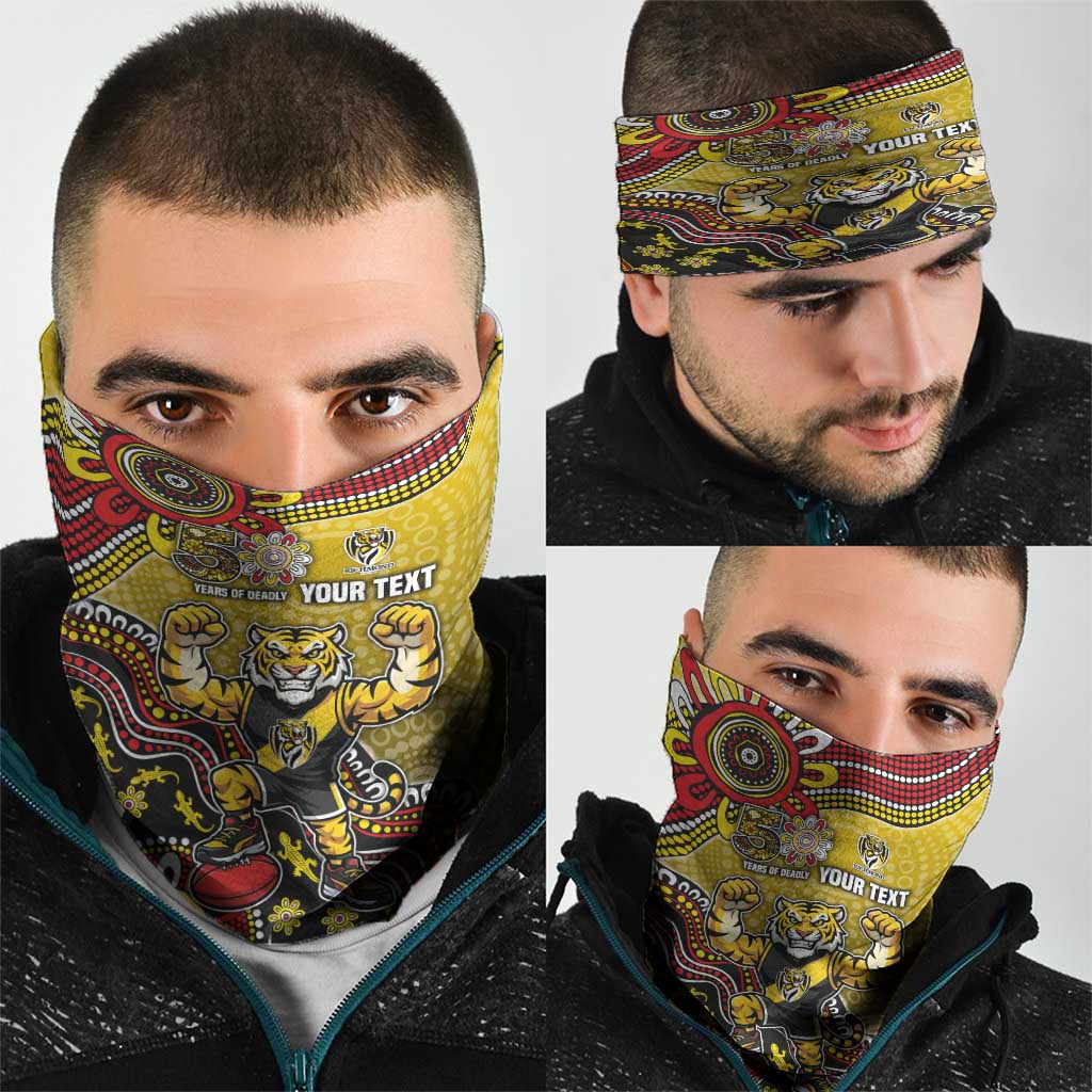 Personalized Richmond Tigers  Football Mascot Neck Gaiter Aboriginal Dot Art Style Vibrant Indigenous Pattern Design