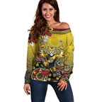Personalized Richmond Tigers  Football Mascot Off Shoulder Sweater Aboriginal Dot Art Style Vibrant Indigenous Pattern Design