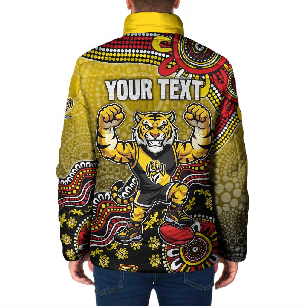 Personalized Richmond Tigers  Football Mascot Padded Jacket Aboriginal Dot Art Style Vibrant Indigenous Pattern Design