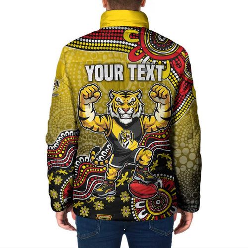 Personalized Richmond Tigers  Football Mascot Padded Jacket Aboriginal Dot Art Style Vibrant Indigenous Pattern Design