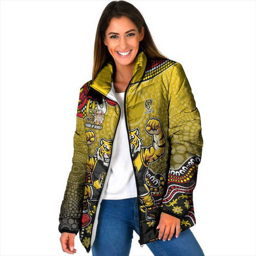 Personalized Richmond Tigers  Football Mascot Padded Jacket Aboriginal Dot Art Style Vibrant Indigenous Pattern Design