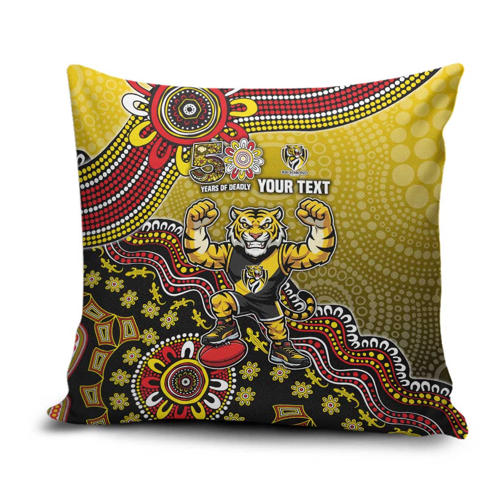 Personalized Richmond Tigers  Football Mascot Pillow Cover Aboriginal Dot Art Style Vibrant Indigenous Pattern Design