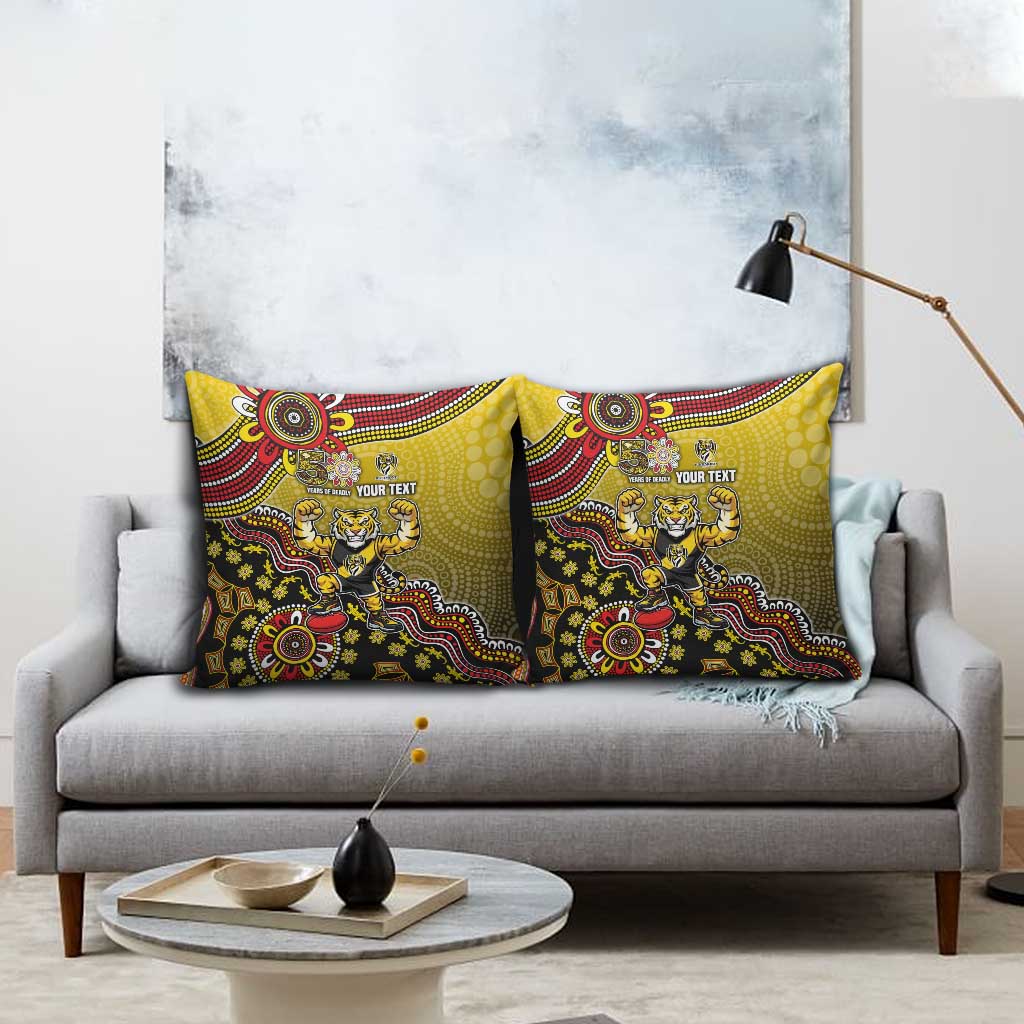 Personalized Richmond Tigers  Football Mascot Pillow Cover Aboriginal Dot Art Style Vibrant Indigenous Pattern Design