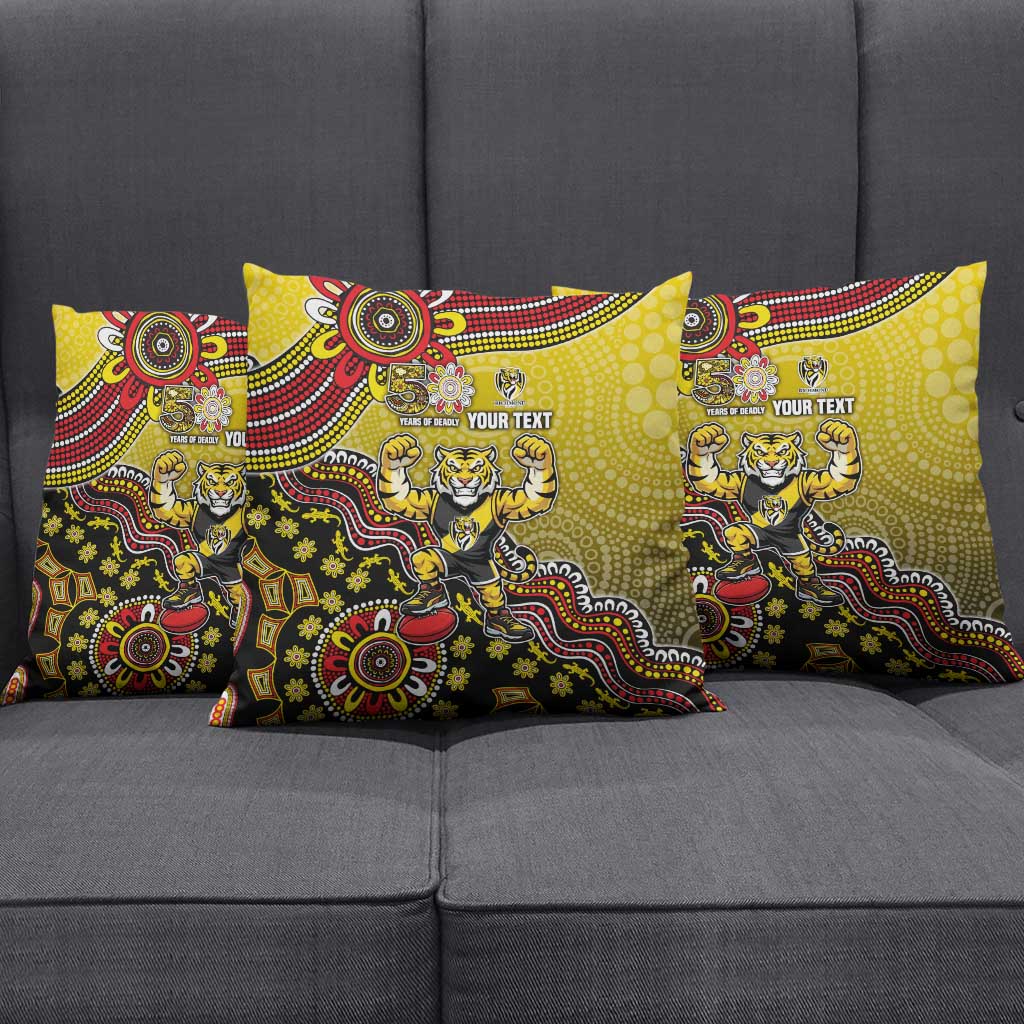 Personalized Richmond Tigers  Football Mascot Pillow Cover Aboriginal Dot Art Style Vibrant Indigenous Pattern Design