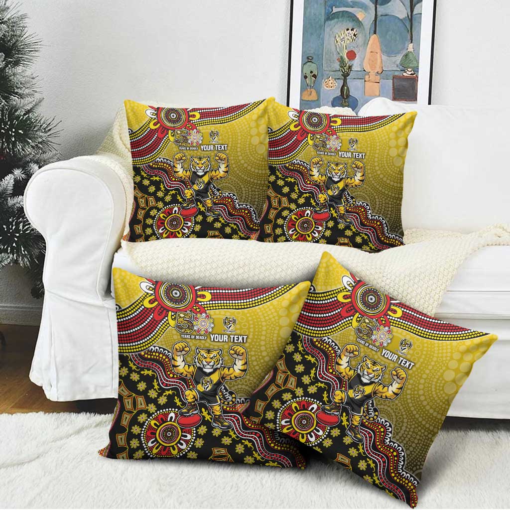 Personalized Richmond Tigers  Football Mascot Pillow Cover Aboriginal Dot Art Style Vibrant Indigenous Pattern Design