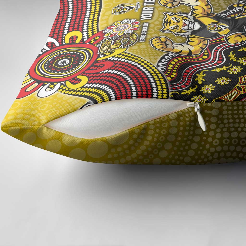 Personalized Richmond Tigers  Football Mascot Pillow Cover Aboriginal Dot Art Style Vibrant Indigenous Pattern Design