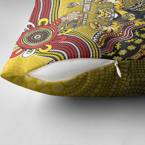 Personalized Richmond Tigers  Football Mascot Pillow Cover Aboriginal Dot Art Style Vibrant Indigenous Pattern Design
