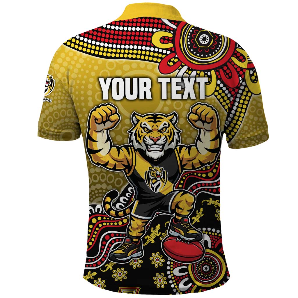 Personalized Richmond Tigers  Football Mascot Polo Shirt Aboriginal Dot Art Style Vibrant Indigenous Pattern Design